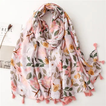 2023 Новейший женский шарф с геометрическим цветочным принтом, хлопковый шарф-шали