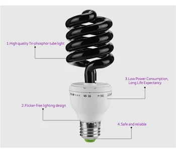 Светодиодная лампа 220 В 36 Вт 40 Вт E27 Ультрафиолетовая спиральная энергосберегающая лампа BlackLight AA