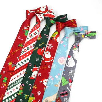 рождественский галстук 6 см, красный, Зеленый, Санта-Клаус, Снеговик, Елка, Галстуки для мужчин, Галстуки для Рождественской вечеринки, Аксессуары для галстуков с аниме