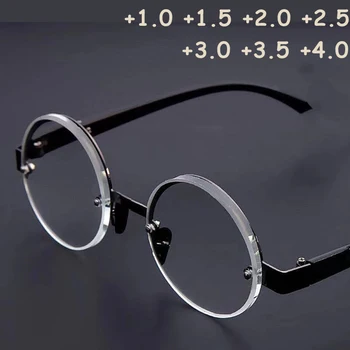 Унисекс Очки для чтения Винтажные Простые Хрустальные Очки в круглой оправе Для пресбиопии с прозрачными линзами, готовые оптические очки с диоптриями