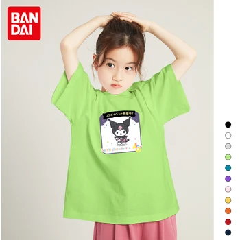 Летняя Хлопковая футболка с коротким рукавом и круглым вырезом Для мальчиков и девочек Bandai с Принтом Куроми, Свободный Однотонный Топ