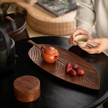 Деревянная тарелка для хлеба в японском стиле, Декоративная посуда, Поднос для освежения в форме деревянного листа, Фруктовый поднос, Тарелка для десертов и закусок