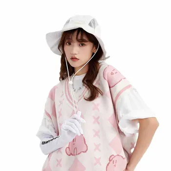 Кавайный розовый жилет с Кирби, милый Кирби с рисунком аниме, теплый вязаный свитер с V-образным вырезом, жилет, игрушки для девочек, подарки