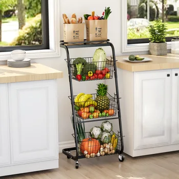 Напольный стеллаж для хранения кухонных корзин, бытовой стеллаж для хранения фруктов и овощей, многофункциональная многослойная корзина для хранения