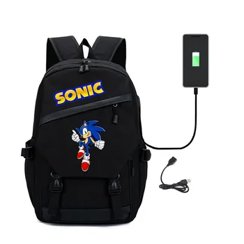 Рюкзак для ноутбука Sonic The Hedgehog Sonic Shadow с USB-портом для зарядки, рюкзак Weekender, прочная школьная сумка для студентов-подростков