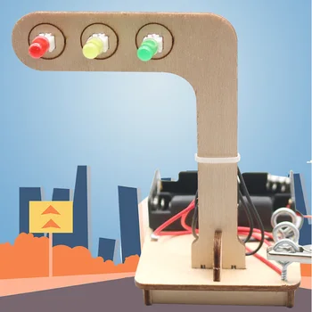 Мини Детский Научный Эксперимент для Детей Мальчиков DIY Игрушки Деревянный Светофор Светодиодный Студенческая Штуковина Обучающие Развивающие Игрушки Подарок