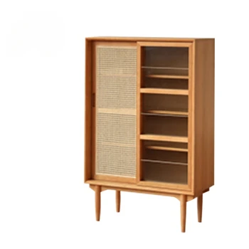 Книжный шкаф Nordic из массива Дерева, Многофункциональный Шкаф для хранения, Стеклянный Дверной шкаф из ротанга, Боковой шкаф