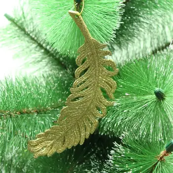1 ПРЕДМЕТ, золотая пудра, пластиковые украшения из перьев, Рождественская елка, 16X8 мм, украшения для рождественской елки, аксессуары для вечеринок, сделай сам,