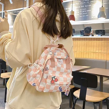 Многофункциональный мини-женский рюкзак 2022, Весенняя новинка, Маленькая сумка через плечо в клетку контрастного цвета, подходящая для школьниц-подростков