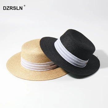 Новая летняя соломенная пляжная шляпа с лентой для родителей и детей, женская модная летняя соломенная панама с плоскими полями, женская солнцезащитная шляпа для девочек