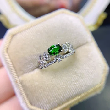 Кольцо с натуральным диопсидом, сертифицированное серебро 925 пробы, зеленый драгоценный камень 4x6 мм, красивый подарок для девочек, бесплатная доставка