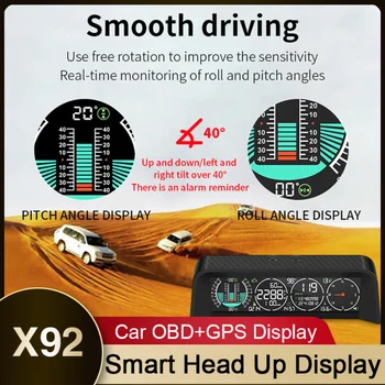 HUD X92 OBD GPS Автомобильный Умный Спидометр Внедорожный ЖК-Дисплей с Головным Дисплеем, Компас Времени, Напряжение, Интеллектуальный Уровень, Измеритель Высоты, Дисплей