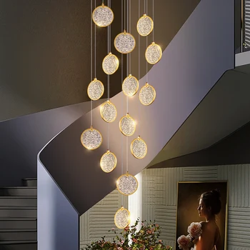 Современные люстры для гостиной - это простые и Атмосферные Двухэтажные Подвесные Линейные фары Nordic Led Лестничная кольцевая Люстра