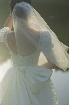 Высококачественные Длинные Кружевные Свадебные Платья 2021 С Коротким Рукавом И Открытой Спиной, Свадебные Платья С Бантом Vestido De Noiva На Заказ