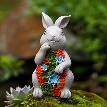 Светодиодная Солнечная садовая статуя кролика, уличное украшение газона, статуя во дворе, украшение балкона, газона во дворе, уникальный подарок lapms