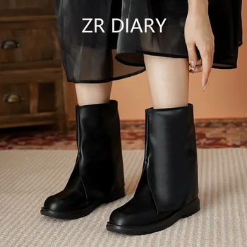 ZR DIARY/ женские ботильоны из микрофибры с квадратным носком на плоском каблуке, сапоги для верховой езды в стиле панк, Большие размеры 5595