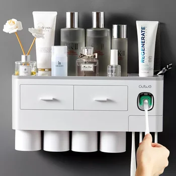 Перевернутый держатель зубной щетки, Автоматический дозатор зубной пасты с чашкой, набор аксессуаров для ванной зубной пасты