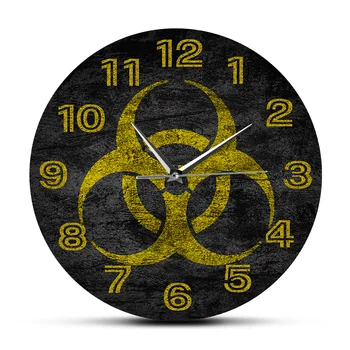 Символ биологической опасности Минималистичные Настенные Часы Декор медицинской лаборатории Предупреждение о токсичной опасности Печать опасности Бесшумная Развертка Кварцевые часы