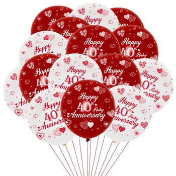 украшения к 40-летию Happy 40th Ruby Anniversary Красно-белый латексный воздушный шар 20 штук на 40-летнюю годовщину свадьбы