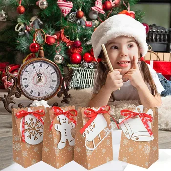 12 шт., Рождественская коробка, подарочный пакет для крафт-конфет, печенья, Веселого Рождества, Подарочная коробка, украшение дома