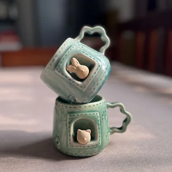Милые следы животных розово-голубой цветовой системы индивидуальность керамическая кружка ручной работы креативная чашка чашка для воды пара кофейных чашек