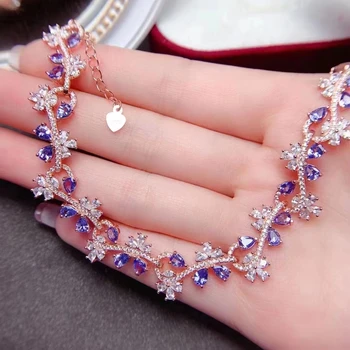 MeiBaPJ, Натуральный танзанит, модный браслет с цветами, браслет из стерлингового серебра 925 пробы, для женщин, изысканные свадебные украшения
