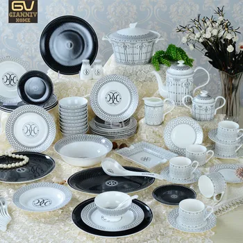 Европейская роскошная керамическая посуда в западном стиле с 69 головками, набор посуды из костяного фарфора, тарелка, миска, ложка, кофейный набор