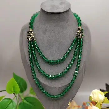 Летнее новое многослойное ожерелье из зеленого хрусталя легкой промышленности для женщин