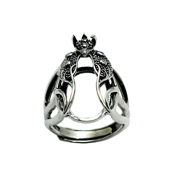Бусины, ретро-тайское серебряное кольцо с полумонтажом, кольца с животными, старинные ювелирные изделия, кольцо на палец из античного серебра ID32258