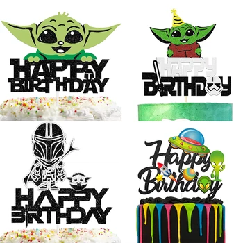 Топпер для торта Disney Baby Yoda, Украшения для Вечеринки по случаю Дня рождения, Топперы для кексов, Детский душ, Подарки для девочек, Флаг для торта на годовщину