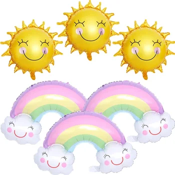 Солнечные Радужные воздушные шары со Смайликом из фольги на 1-й День Рождения, Детский душ, свадебные принадлежности для украшения Вечеринок