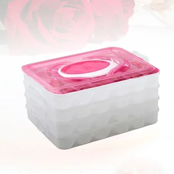 Холодильник, коробка для хранения свежих пельменей, Четырехслойный Портативный штабелируемый контейнер для пельменей, Органайзер (розово-красный)