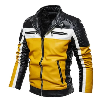 2023 Зимняя Высококачественная Мужская Мотоциклетная кожаная куртка, Мужская Модная Повседневная байкерская куртка, пальто, Мужская верхняя одежда из искусственной кожи с воротником-стойкой