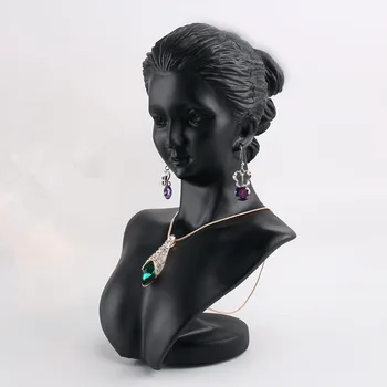 Черная смола 3D бюст манекена Женская фигурка Дисплей Ожерелье Серьги ювелирные изделия