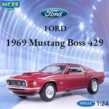 WELLY 1:24 1969 Ford Mustang Boss 429 Высокая Имитация Литья под давлением Автомобиля Из металлического сплава Модель автомобиля Коллекция детских игрушек подарки B592