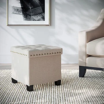 Складная Пуфик-куб Payton с подставкой для ног и сиденьем из бежевой ткани