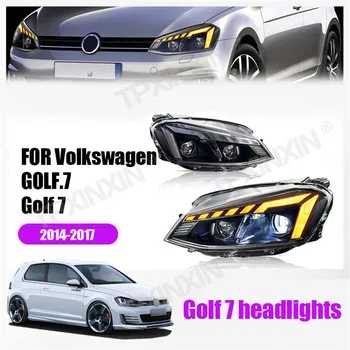 Для Volkswagen Gofl Golf 7 2014-2017 Светодиодные фары В Сборе Дооснащение Объектива Потоковое Рулевое Управление Plug And Play DRL