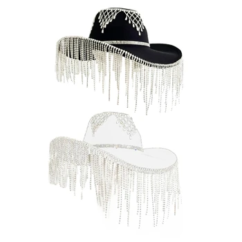 Элегантная ковбойская шляпа с широкими полями и защитной бахромой, шляпа для вечеринки в ночном клубе