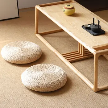 Плетеный футон ручной работы из соломы для медитации и размышлений, подушка для чайной комнаты в семье, круглая подушка для окна,