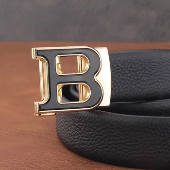 Высококачественный официальный ремень шириной 3,5 см, черная молодежная кожаная буква B, автоматическая пряжка, дизайнерская мода для мужчин