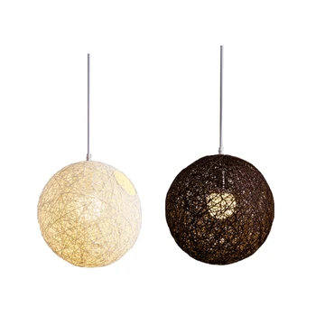 Люстра с шариками из бамбука, ротанга и пеньки, 2 предмета, индивидуальное творчество, сферический абажур-гнездо из ротанга - белый и кофейный