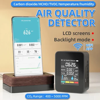Детектор качества воздуха Medidor CO2 HCHO TVOC, газоанализатор температуры и влажности с Wi-Fi приложением, онлайн-монитор, ЖК-дисплей, датчик CO2