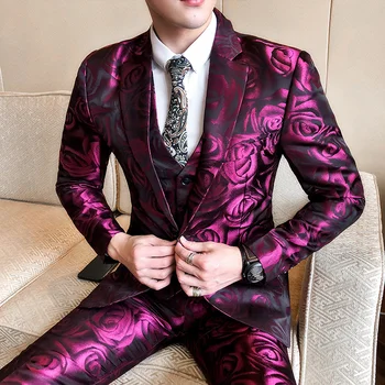 Новинка 2023 года (куртка + жилет + брюки), Розово-дымчатый Мужской Костюм для жениха, Мужские Деловые Свадебные Смокинги, приталенный блейзер на заказ
