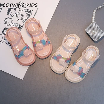 Сандалии принцессы Grils/ 2022; Летняя детская модная обувь для вечеринок; Пляжные сандалии на плоской подошве для малышей; Детская обувь с сердечками и блестками на мягкой подошве;