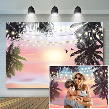 Гавайский розовый пляж, Фон для заката, Летний тропический Приморский фон для фотосъемки, Принадлежности для вечеринки по случаю дня рождения Aloha